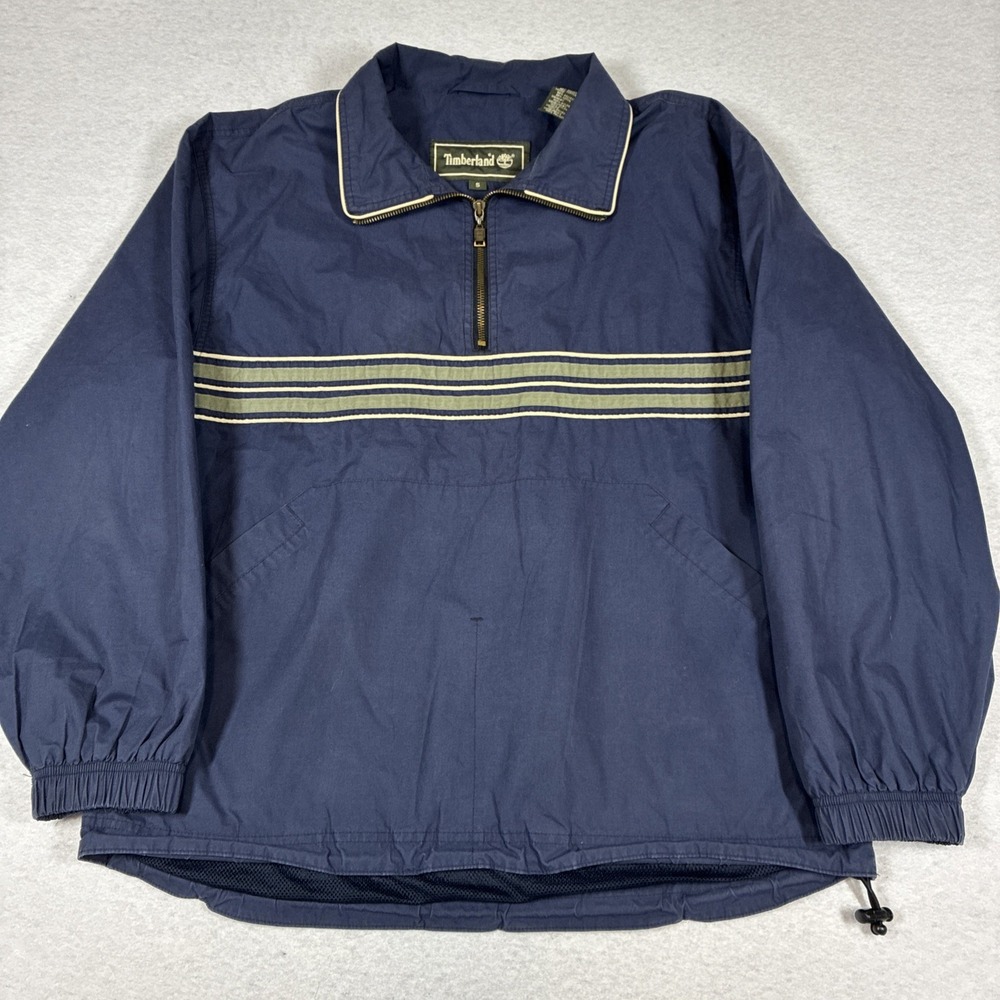 Vintage Timberland Windbreaker Jacket Mens Small Navy 1/4 Zip Pullover Anorak